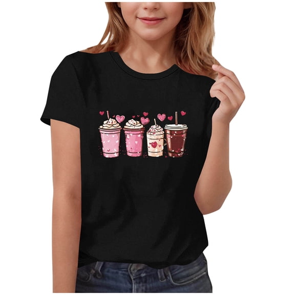 Auroural toddler Girls Shirts Size 5T Girl's Short Sleeve Printed T-Shirt Summer Tops Round Neck Short Sleeve Casual Versatile For Kids Black 120