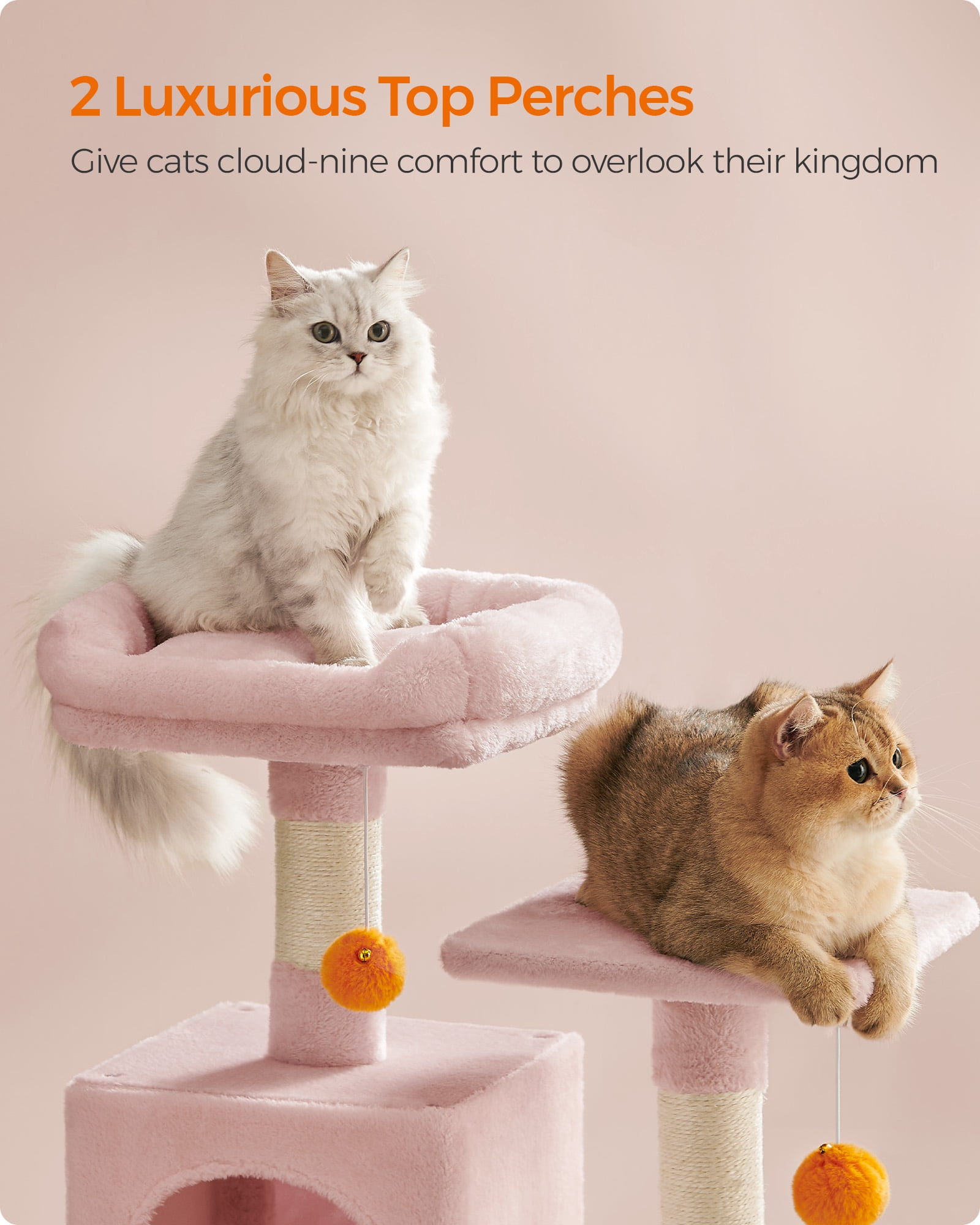 61"H Cat Tree Cat Tower for Indoor Cats, Plush Multi-Level Cat Condo with Scratching Posts, Perches, Caves, Hammock, Pink