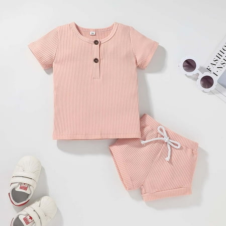 

Simplmasygenix Children s Day Gift Kids Tops Clearance Newborn Baby Boy And Girl Summer Solid Color Top+Pants Two-piece Suit
