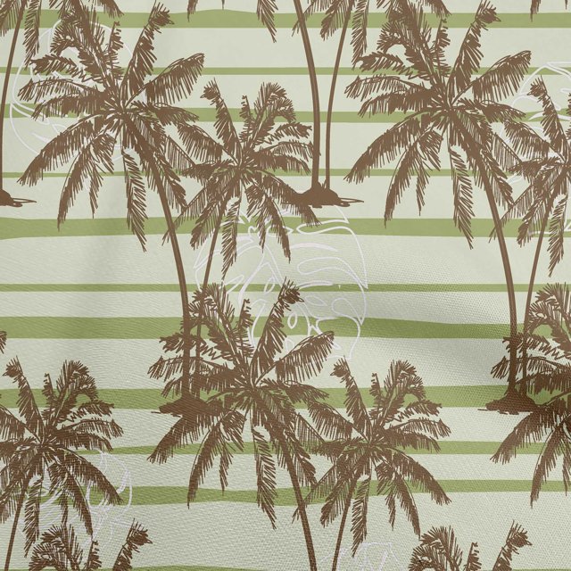 oneOone Silk Tabby Olive Green Fabric Tropical Plam Tree With Stripes Fabric For Sewing Printed Craft Fabric By The Yard 42 Inch Wide
