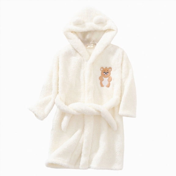 NOLDARES Kids Little Boys Girls Cartoon Hooded Bathrobe Toddler Robe Pajamas Sleepwear,White,3-4 Y