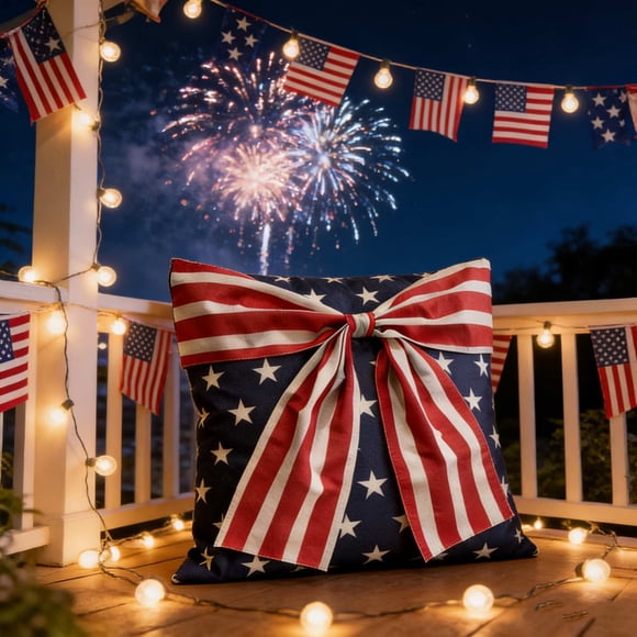 Sktrjpolfis Independence Day Pillow Cover 17.71x17.71in, Polyester Star Stripe Bow Throw Pillowcase for Sofa Bedside 4th of July Home Decor
