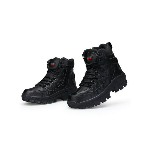 LUXUR Men Hiking Shoes High Top Army Combat Boots Slip Resistant Outdoor Shoe Lightweight Military Tactical Boot Mens Black 12