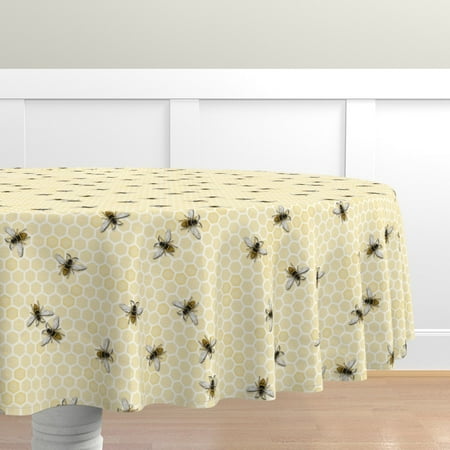 

Cotton Sateen Tablecloth 90 Round - Honey Bee Honeycomb Beehive Farming Honeybee Hive Yellow Print Custom Table Linens by Spoonflower