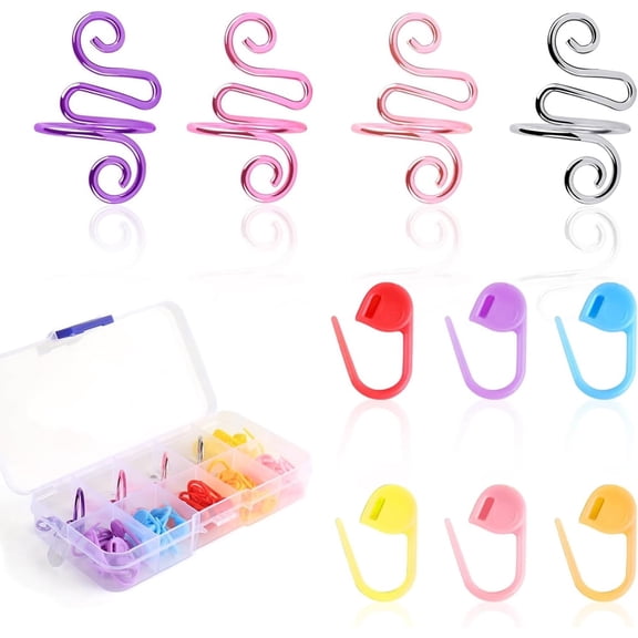 4Pcs Crochet Ring 60Pcs Stitch Markers Adjustable Crochet Tension Rings for Finger Handmade Open Yarn Guide Crocheting Rings Knitting Accessories with Box Crochet Gifts for Women Mom Crocheters