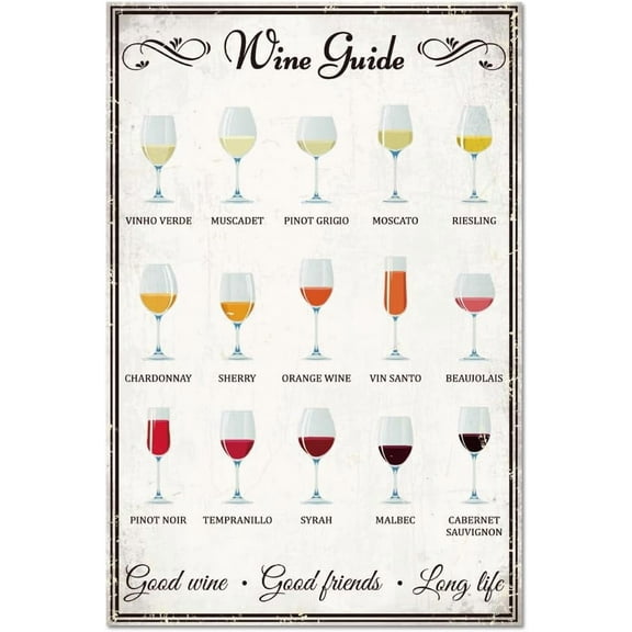 Wine List Metal Tin Sign 8x12in Retro Cocktail Tin Painting Tin Signs Colorful Goblet Wall Poster Plaque for DIY Home Bar Kitchen Dining Room Café Restaurant Man Cave