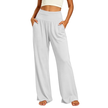 BLVB Wide Leg Yoga Pants for Women Casual Loose Cozy Workout Sweatpants High Waisted Flowy Lounge Pajama Pants with Pockets