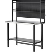 ROVSUN 48'' x 24'' Stainless Steel Tables with Adjustable 2 Tier Shelves, Commercial Kitchen Prep Work Tables with Pegboard for Hanging, Freestanding Workstations for Garage, Restaurant,Home,Hotel