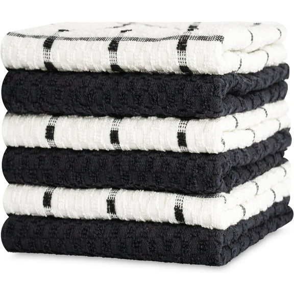 Gold Textiles 100% Cotton Waffle Weave Kitchen Dish Towels 15x25 Inches, Pack of 6 Black Color Ultra Soft Absorbent Quick Drying Dish Towels