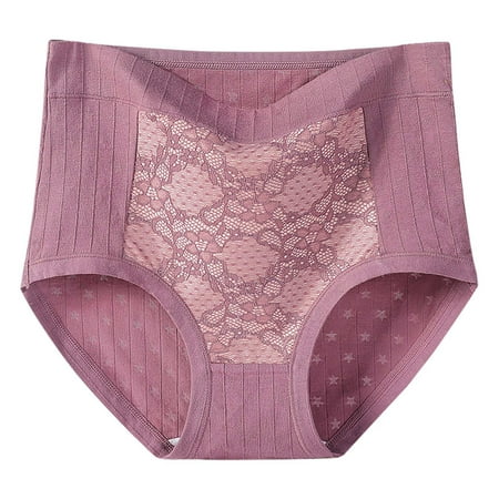 Clearance! Cotton Panties for Women  Women s Solid Lace Plus Size XL-6XL Casual High Waisted Cotton Underwear Ladies Soft Full Briefs Panties Soft Breathable Super Stretchy Ladies Briefs