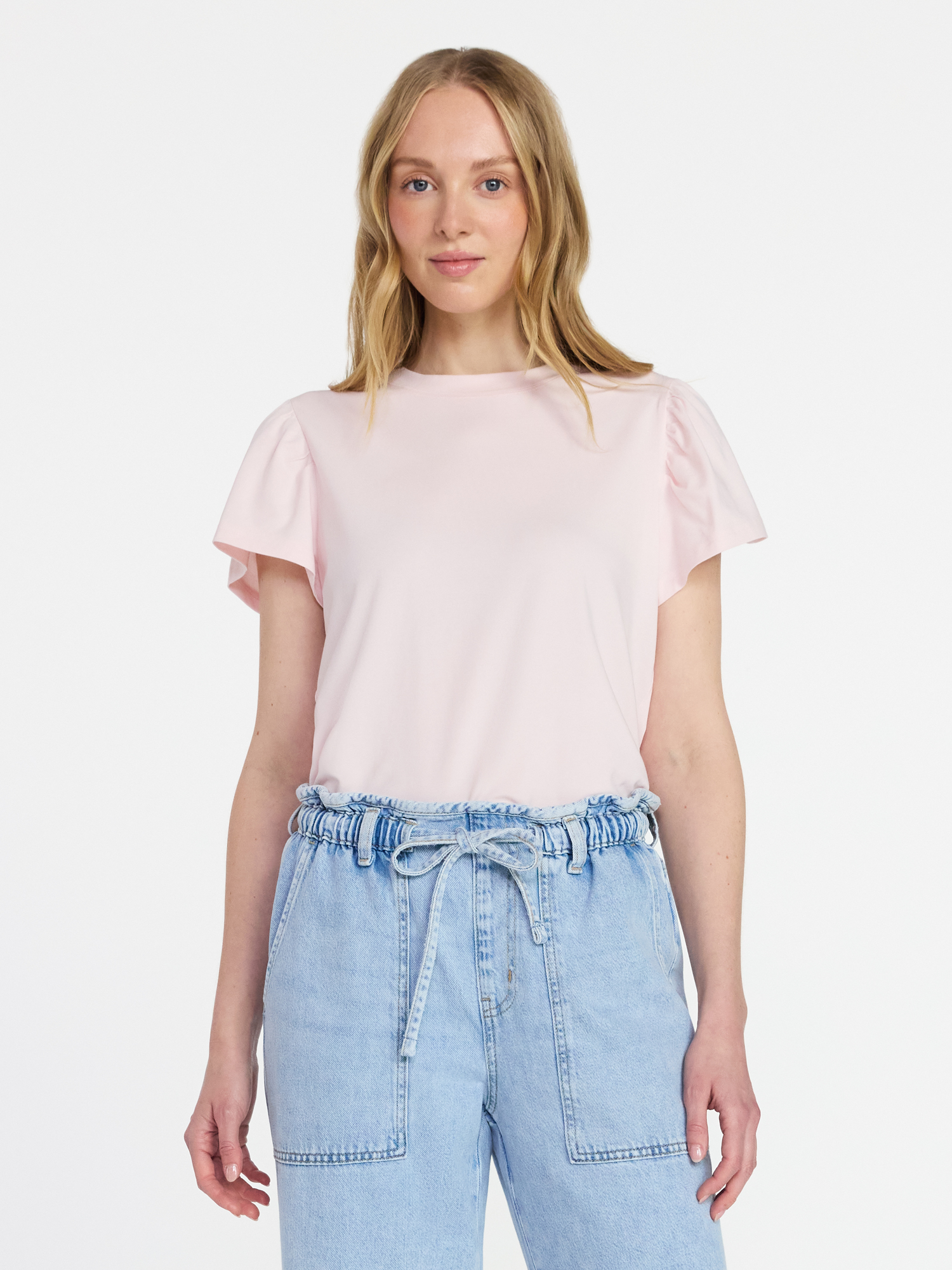 Time and Tru Women's Crewneck Tee with Flutter Sleeves, Sizes XS-XXXL