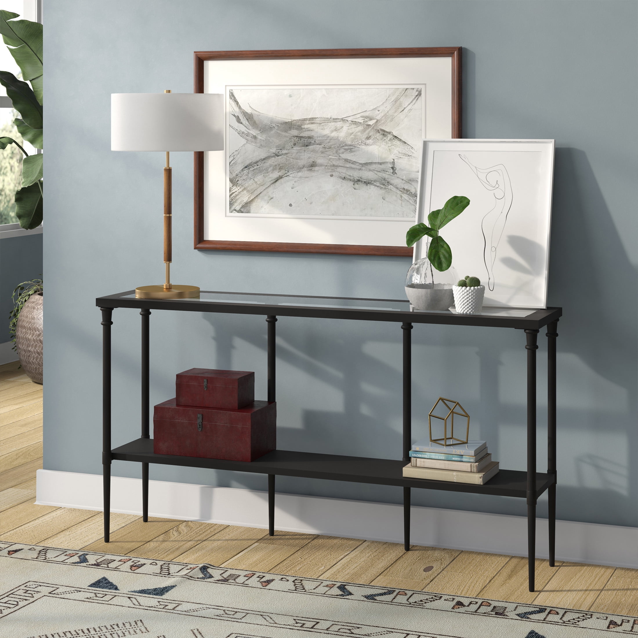 Evelyn&Zoe Simone 25" Tall 2-Light Table Lamp with Fabric Shade, Rustic Oak/Brass/White
