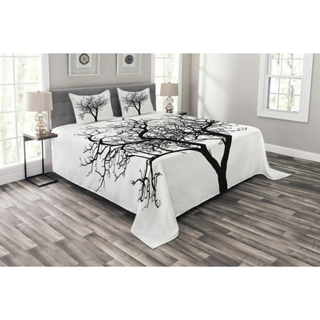 Lonely Tree Bedspread Set Monochrome Arrangement Of Barren