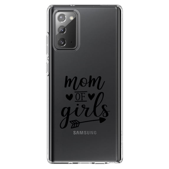 DistinctInk Clear Shockproof Hybrid Case for Samsung Galaxy Note 20 (6.7" Screen) - TPU Bumper Acrylic Back Tempered Glass Screen Protector - Mom of Girls