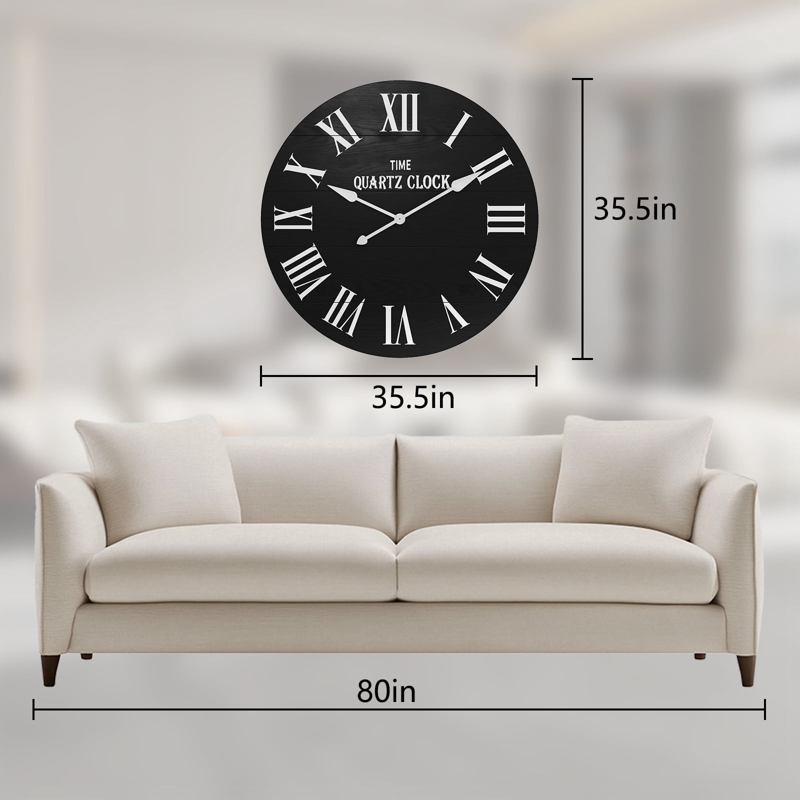 CBJCBJ 35.5” Farmhouse Large Shiplap Round Wall Clock with Roman Numeral for Living Room Decor, Black