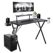 Gaming Computer Desk with Bulit-in Monitor Stand, Hook and Baskets
