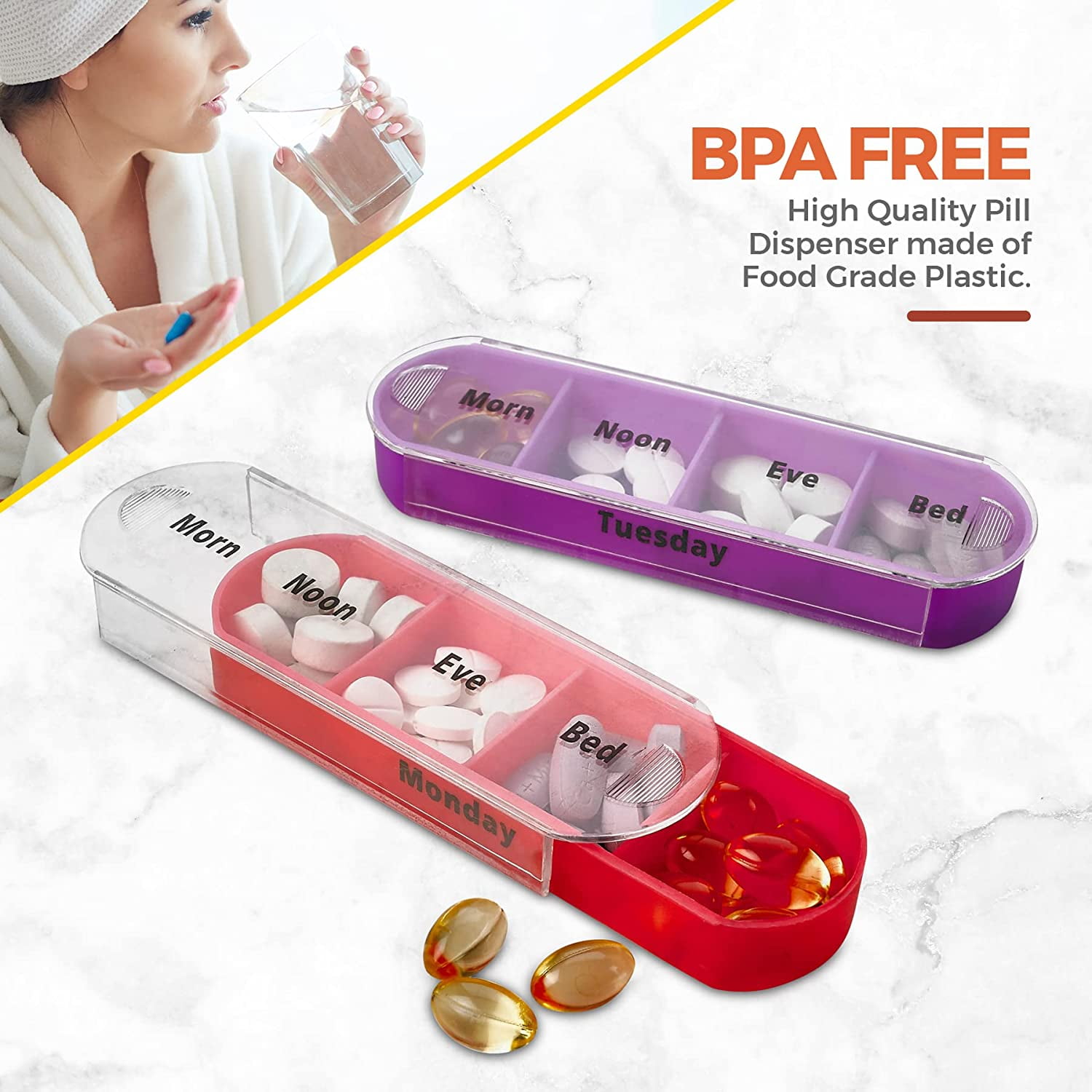 MEDca Pill Case and Pills Bottle Organizer - Weekly and Daily by