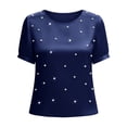 thumbnail image 4 of Wdgfv Womens Elegant Pearls Beaded Crew Neck Short Sleeve Blouse Solid Loose Fit Satin Slik Tops Fashion Summer Outfits, 4 of 4