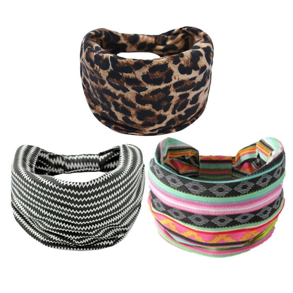 3PC Printing Bandeau Headbands Wide Knot Hair Scarf Floral Printed Hair Band Elastic Turban Thick Head Wrap