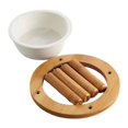 thumbnail image 1 of Cuenco para perros y gatos con soporte de madera de bambú, cuenco de cerámica para comida y agua de mascotas, para cachorros, gatitos, 18 cm x 18 cm x 12 cm, 1 of 8