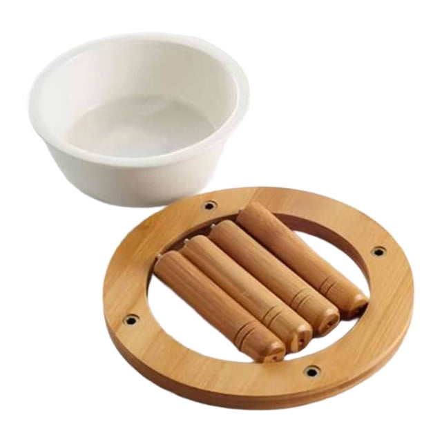 Cuenco para perros y gatos con soporte de madera de bambú, cuenco de cerámica para comida y agua de mascotas, para cachorros, gatitos, 18 cm x 18 cm x 12 cm