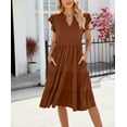 thumbnail image 4 of Flowers and love Summer Dresses for Women Ruffle Sleeve V Neck Midi Dress Casual Beach Sundress with Pockets, 4 of 5