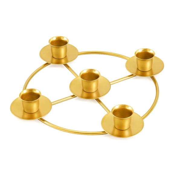 5-Candle Gold Metal Ring Stand for Church, Home, Tabletop, Holiday Decor, Home Decor