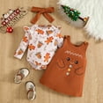thumbnail image 2 of mgoYE 12-18 Month Girl Clothes Fall Baby Girl Halloween Outfit Long Sleeve Ribbed Romper Ghost Embroidery Overall Dress Headband Cute Fall Clothes|Brown 12-18 Months, 2 of 5