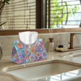 thumbnail image 5 of COEQINE Tissue Box Cover PU Leather Rectangular Napkin Tissues Organizer Napkin Tissue Dispenser for Kitchen Bathroom Bedroom Office Car Home Decor, Bohemian Flower Yellow Violet, 2 PCS, 5 of 7