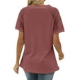 thumbnail image 5 of HUBERY Women Waffle Notch V Neck Lace Spliced Raglan Short Sleeve Solid Color Top, 5 of 7