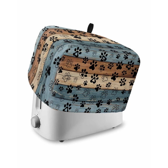 Toaster Cover 4 Slice Dog Paw Print Toaster Oven Cover with Pockets Retro Brown Mist Blue Wood Grain Dustproof Bakeware Protector Small Kitchen Appliance Dust Covers and Fingerprint Protection