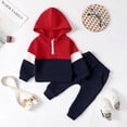 thumbnail image 3 of Kucnuzki 2T Toddler Boy Winter Outfits Pants Sets 3T Long Sleeve Color-Blocked Half Zipper Hoodie Elastic Pants 2PCS Set Blue, 3 of 8