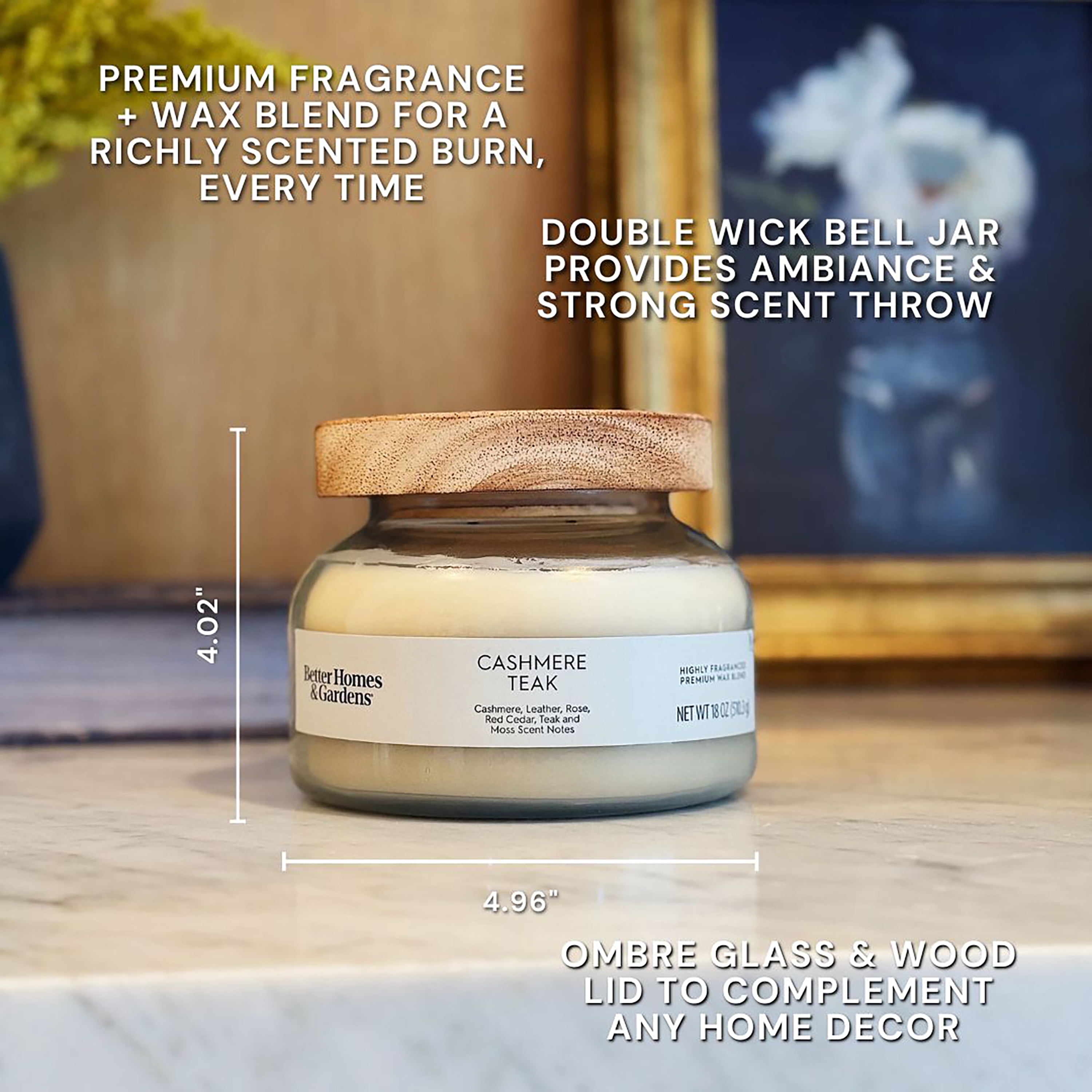 Better Homes and Gardens Cashmere Teak Scented 2-Wick Ombre Jar Candle 18oz.