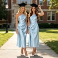 thumbnail image 5 of Rggeeun Women Dresses Solid Color One-Shoulder Sleeveless Square Neck Elastic Ankle-Length Soft Fabric Slim Fit For Summer Party Lovely Playwear,Blue,L, 5 of 5