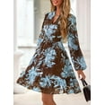 thumbnail image 4 of PRETTYGARDEN Women's Fall Boho Dresses Floral Long Sleeve V Neck Mini Flowy Wedding Guest Dress Trendy Vacation Outfits, 4 of 10