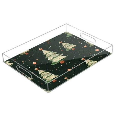

Acrylic Tray 15.7*11.8*1.9 Inch Transparent Tray Food Tray Tea Cup Tray Serving Trays Cosmetics Storage Kitchen Table Bathroom Sundry Storage Cartoon Tree