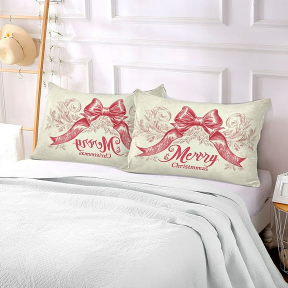 Pillow Case Plush Pillow Red Merry Christmas and Design Elegant Bowknot Case standard size/King size/Queen size Bed Pillow Pillowcases