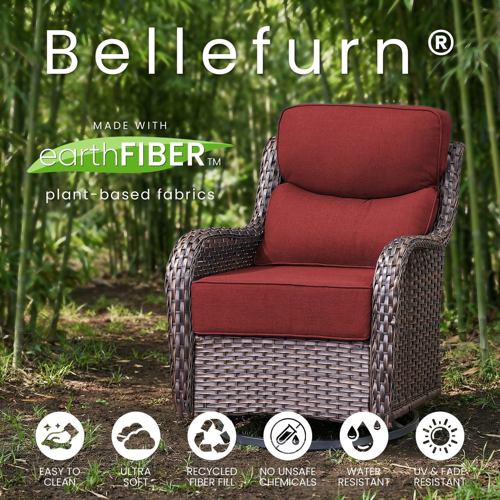 Bellefurn Outdoor Seat Cushions 22 X 24 X 6 inch for Patio Furniture,Outdoor Chair Cushions Outdoor Deep Seat Cushion with Water Resistant & Removable Cover Patio Cushions for Wicker Chair,Sofa,Couch