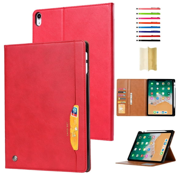 Feishell Case for Apple iPad 10th Gen 10.9" 2022, Premium PU Leather Card Slots Wallet Smart Cover with Sleep / Wake Magnetic Folio Kickstand with Pencil Holder Case for iPad 10th Gen, Red