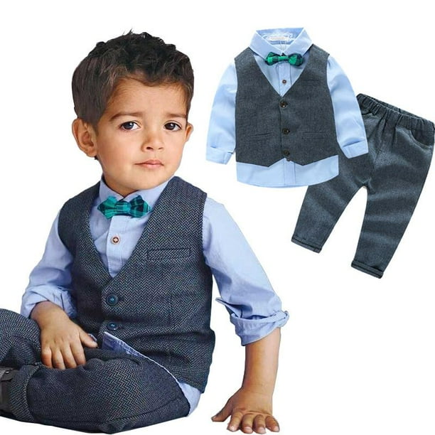 Bebe Nino Nino Boda Bautizo Trajes formales Traje Ropa Azul gris 140cm 7 8T Sunnimix Traje de caballero para ninos pequenos Walmart en linea