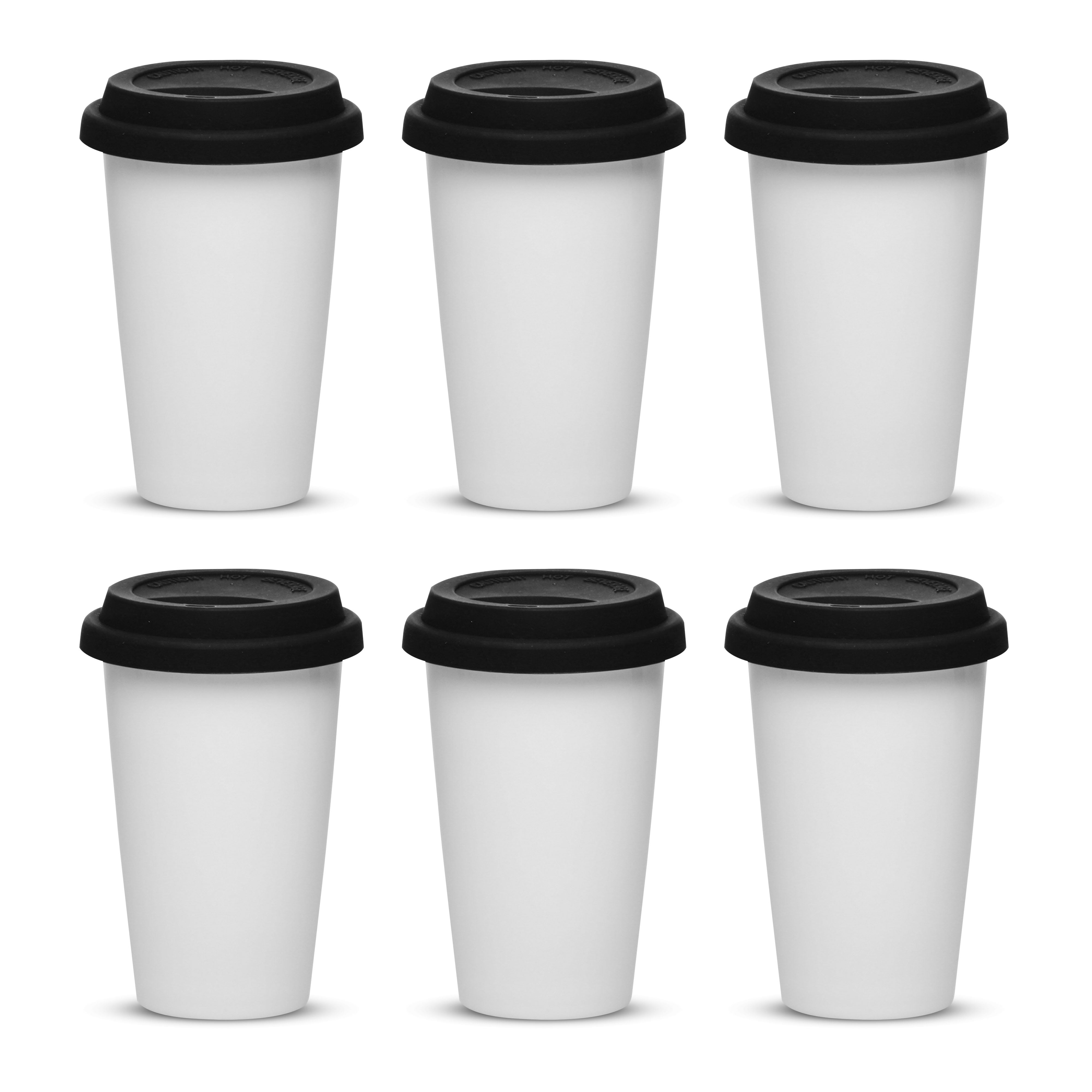 11 oz. Double Wall Ceramic Tumblers with Lid 6 Pack Black