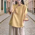 thumbnail image 2 of YanHoo Vintage Traditional Embroidered Tang Suit for Women 3/4 Sleeve Knitting Cotton Loose Blouse Shirts with Chinese Frog Button Tops Yellow,XXXL, 2 of 7