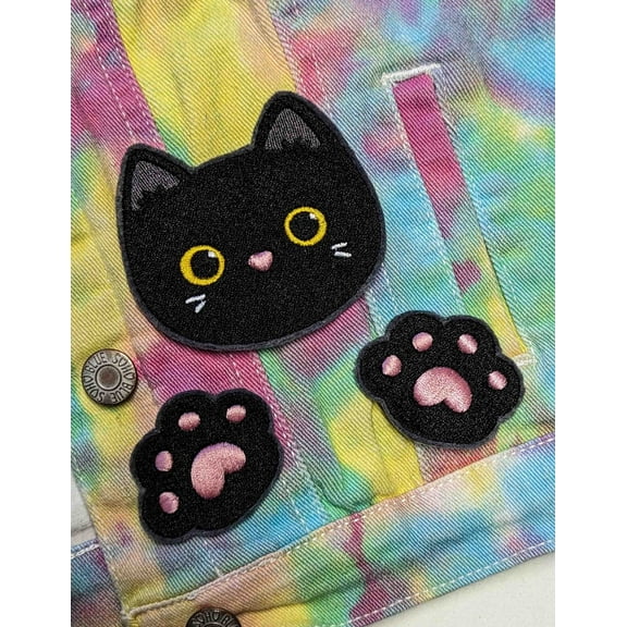 Surprised Black Kitten Iron On Embroidered Patch Set