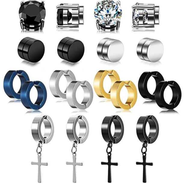 Juego de pendientes de acero inoxidable Juego de pendientes negros para hombre Juego de moda múltiple