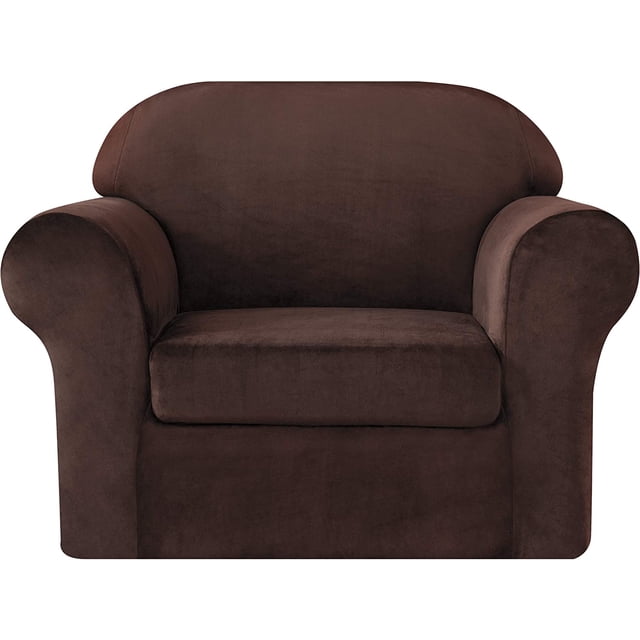 Housse de Sofa en Velours Peluche, Housse de Sofa à Haute Extensibilité, Housse de Canapé avec Housses de Coussins Séparées, Housse d'Amour, Protège-Meubles, Lavable à la Machine (Petit, Chocolat)