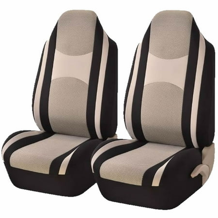 Back Universal Seat Cover - 2 Piece Beige & Black Mesh Honeycomb High back Double Stitched Front Seat cover Universal Car Truck SUV