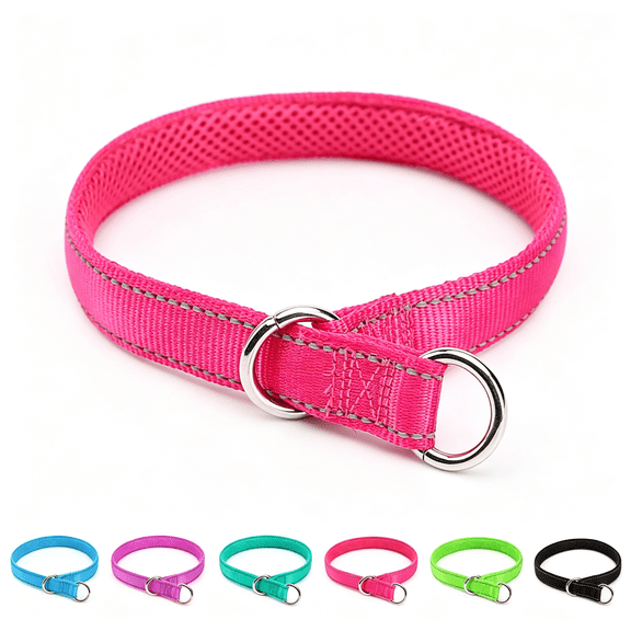 GASTROPOD Reflective Slip Dog Collar, Loop Dog Collar for 44-75 Lbs Dogs Nylon Collars with Soft Padded for Pet Training- Pink 1" W X 22" L (Fits Neck 15.7"-19.7")