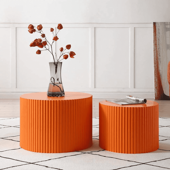 Nesting Coffee Table Set of 2, Round Side Tables Accent End Table for Living Room, Apartment, Orange