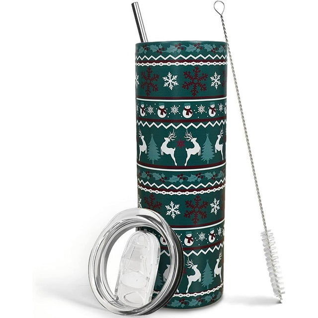 Green Irish Shamrocks Tumbler with Lid and Straw,St. Patrick''s Vacuum Insulated Tumbler With StrawTumbler, 20 oz Stainless Steel Tumbler