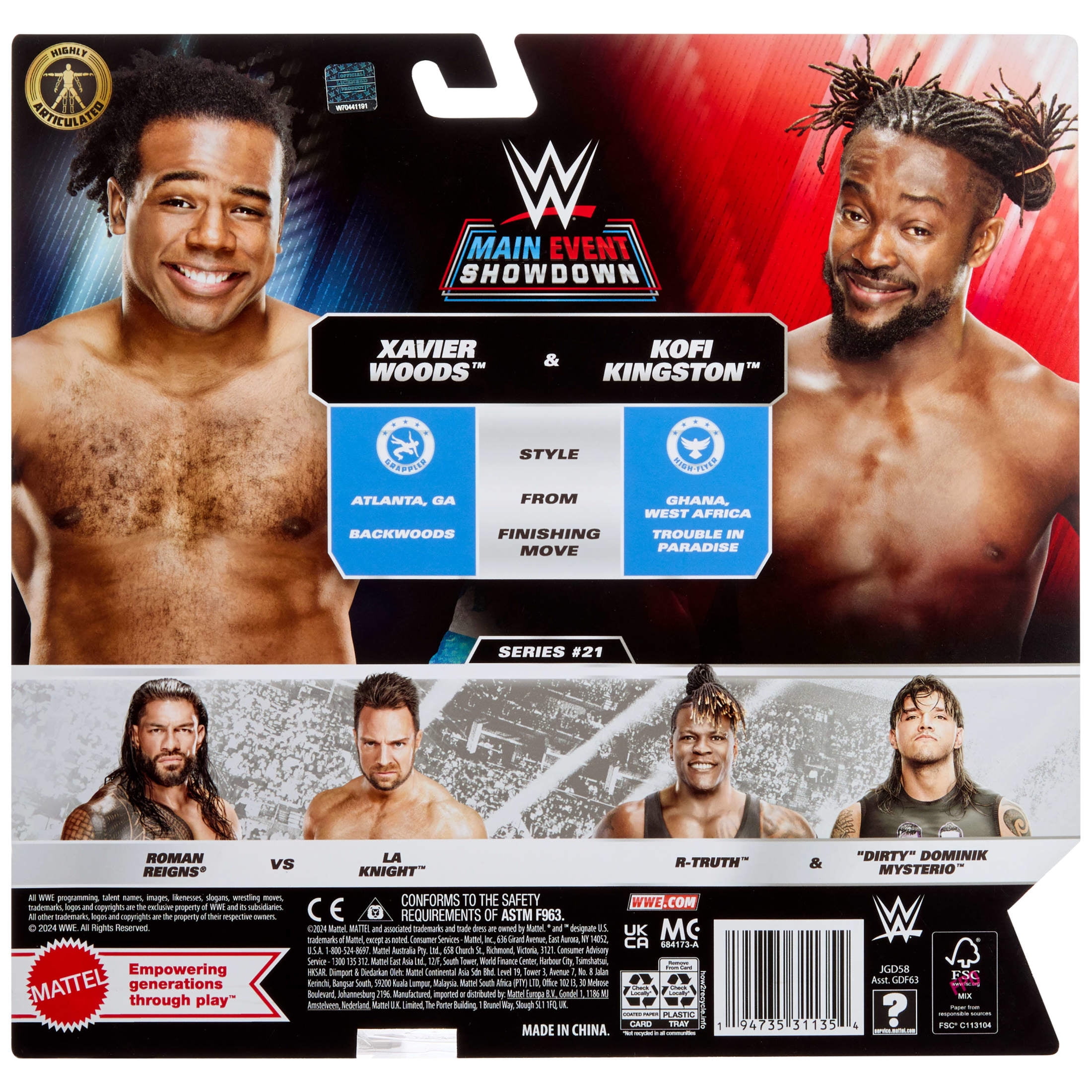 WWE Main Event Showdown Xavier Woods & Kofi Kingston Action Figures Set, Series #21, 6-inch